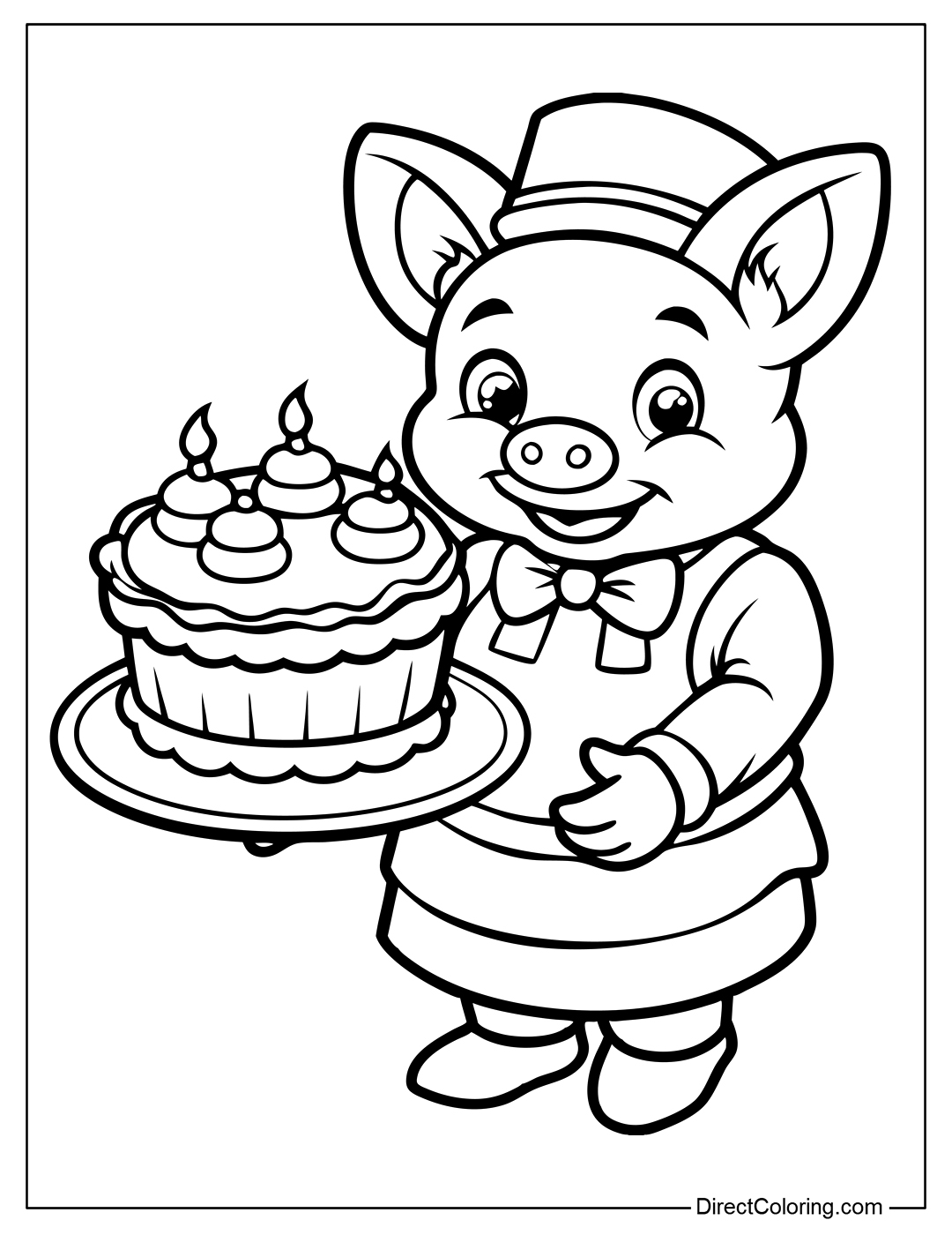 Pig with Cake Coloring Sheet